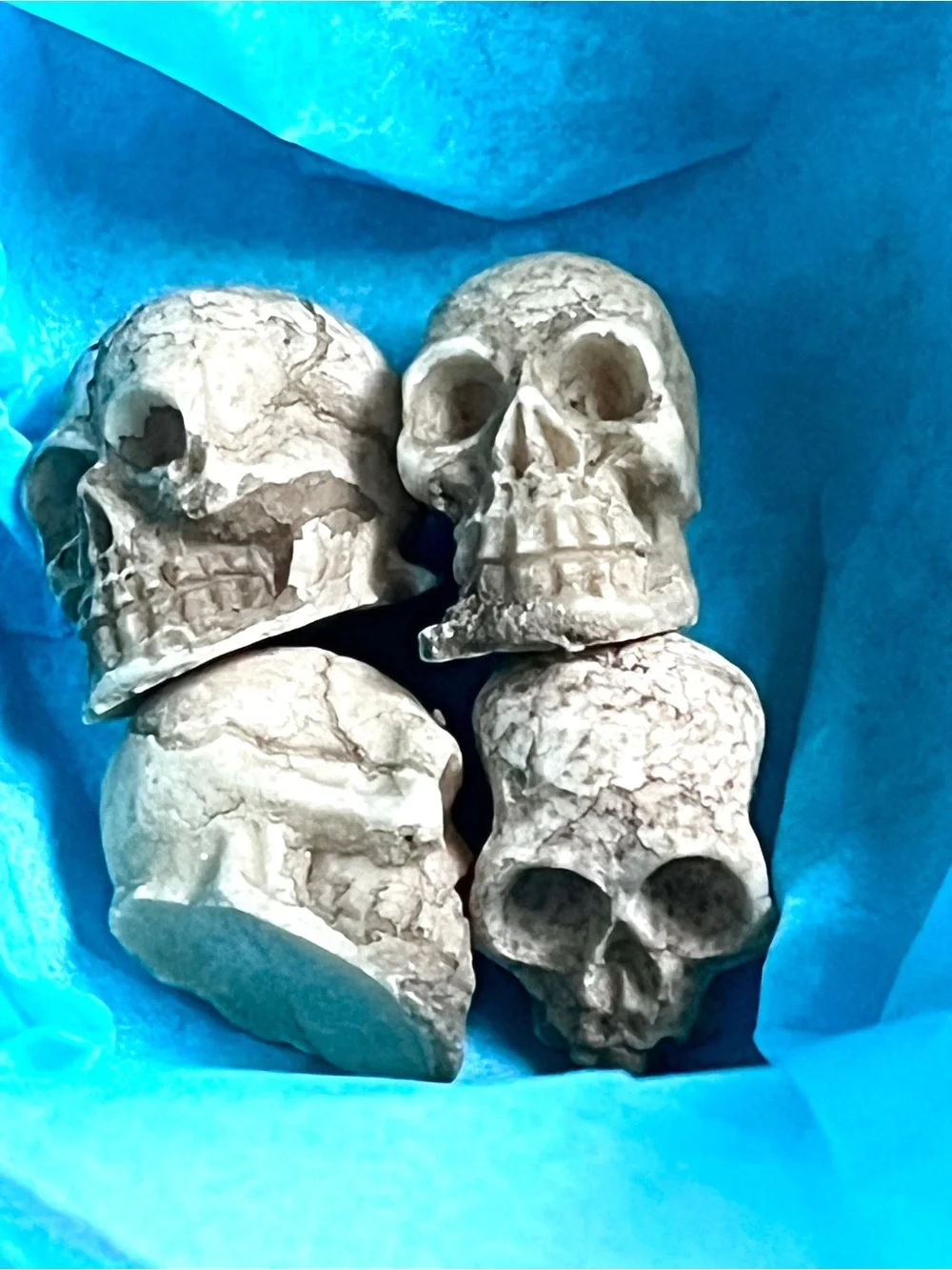 Set of 4 Decorative Clay Skull Accents in Beige- Mini, New, Fun!